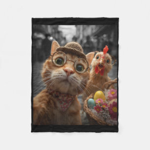 Katten- en kippen-selfie Grappige vintage Paaseier Fleece Deken