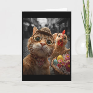Katten- en kippen-selfie Grappige vintage paaseier Kaart