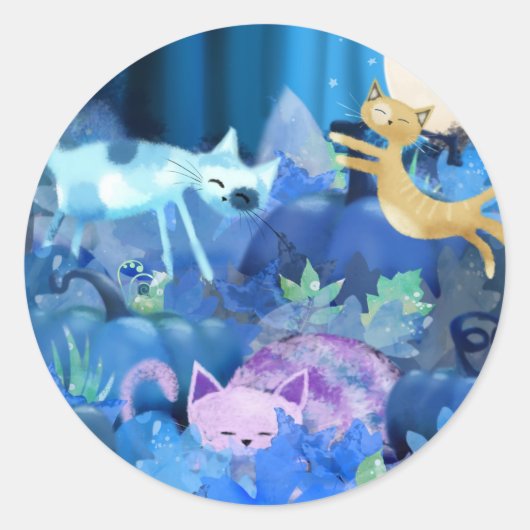 katten en kittens met motorische verlichting ronde sticker (Voorkant)