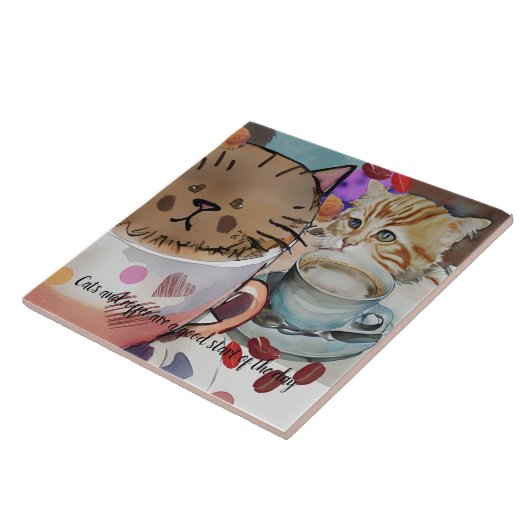 Katten en koffie en aangepaste tekst tegeltje (Zijkant)