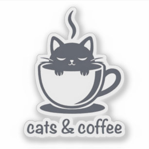 Katten en Koffie Grappige Kawaii Zwarte Katachtige Sticker