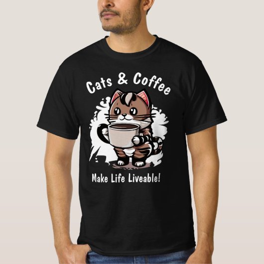 Katten en koffie maken het leven leefbaar aangepas t-shirt (Voorkant)