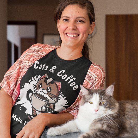 Katten en koffie maken het leven leefbaar aangepas t-shirt