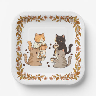 Katten en koffie papieren bordje