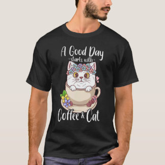 Katten- en koffieliefhebber Kat eigenaar Koffie li T-shirt