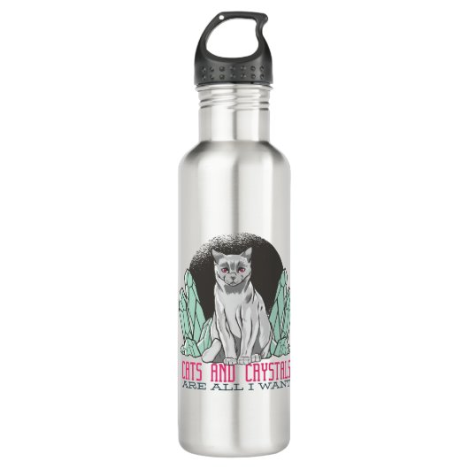 Katten en kristallen zijn alles wat ik wil waterfles  (Voorkant)