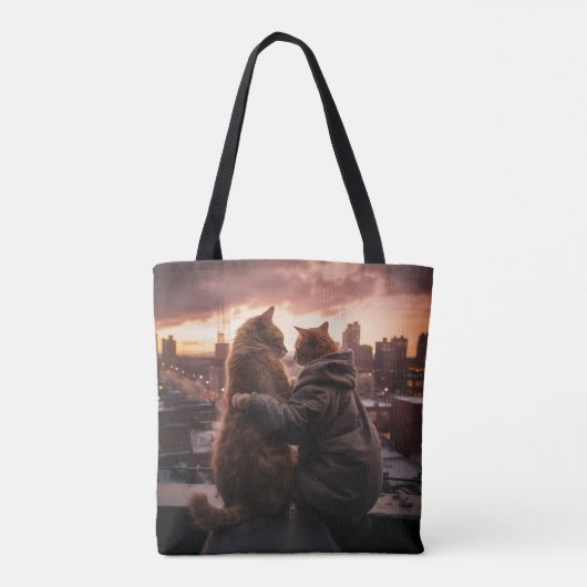 Katten en liefde bij de schemering op een tweezijd tote bag (Achterkant)