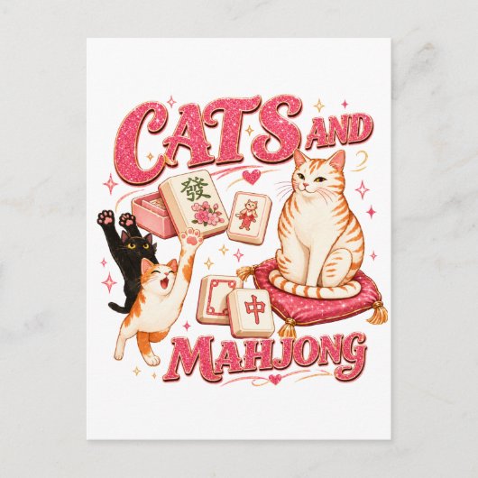 Katten en Mahjong Aankondigingskaart (Voorkant)