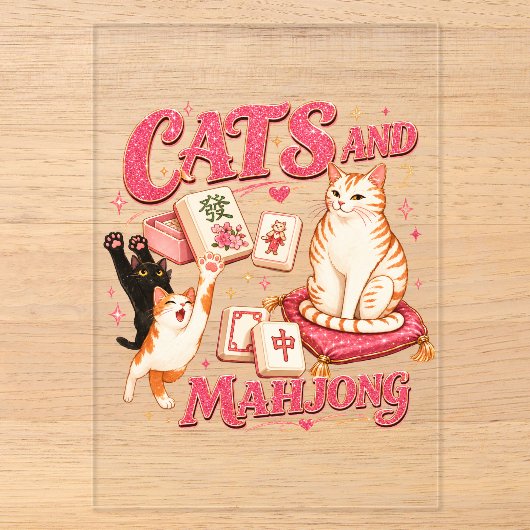 Katten en Mahjong Acryl Uitnodigingen (Voorkant)