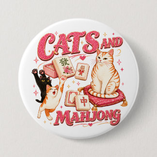 Katten en Mahjong Ronde Button 7,6 Cm