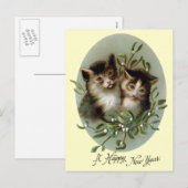 Katten en Mistletoe  Nieuwjaar Feestdagenkaart (Voorkant / Achterkant)