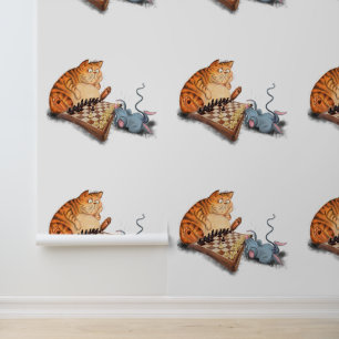Katten en Muizen die Schaken Spelen Grappig Behang