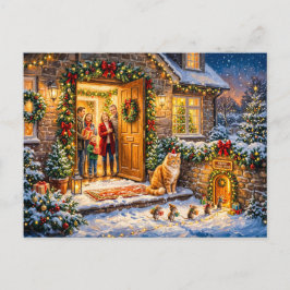 Katten- en muizen kerstdeur scène briefkaart