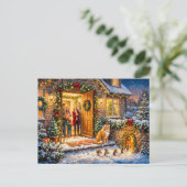 Katten- en muizen kerstdeurgenscène briefkaart (Staand voorkant)
