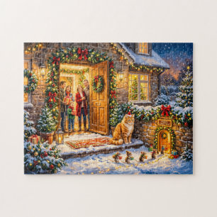 Katten- en muizen kerstdeurscène legpuzzel