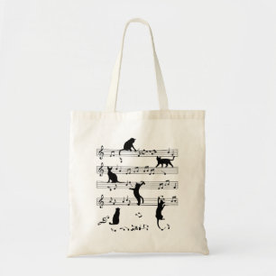 Katten- en muziekfan cadeau, Kat speelt muzieknoot Tote Bag