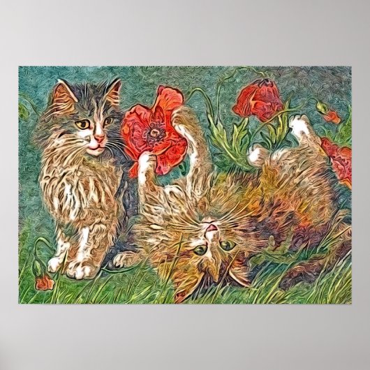 Katten en papavers poster (Voorkant)