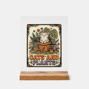 Katten En Planten Kat Planten Cottagecore Vintage Acryl Bord
