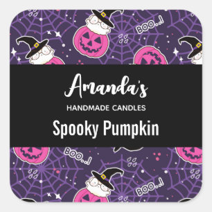 Katten en pompoenen Halloween Pattern Candle Biz Vierkante Sticker