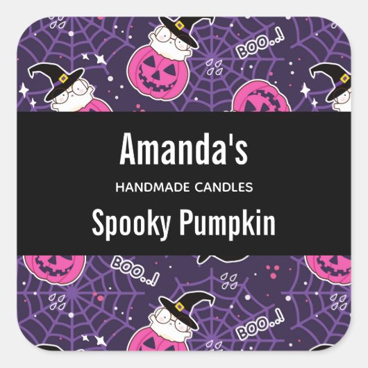 Katten en pompoenen Halloween Pattern Candle Biz Vierkante Sticker (Voorkant)