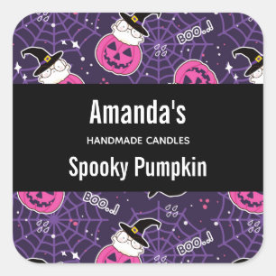 Katten en pompoenen Halloween Pattern Candle Biz Vierkante Sticker