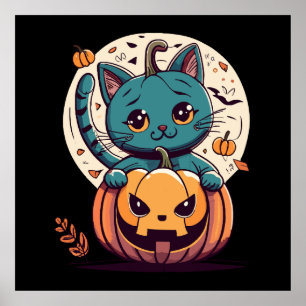 Katten en pompoenen voor een gelukkig Halloween! Poster