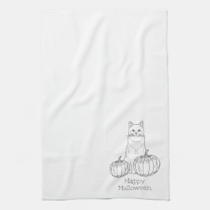 Katten- en pompoenenlijn Kunst Eenvoudige Minimale Theedoek