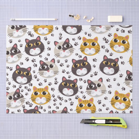Katten en pootafdrukken patroon inpakpapier tissuepapier (Craft)