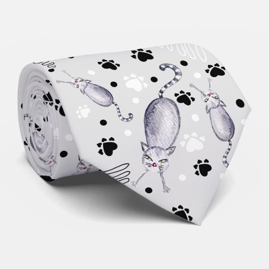Katten En Pootjes Waterverf Patroon Stropdas (Opgerold)