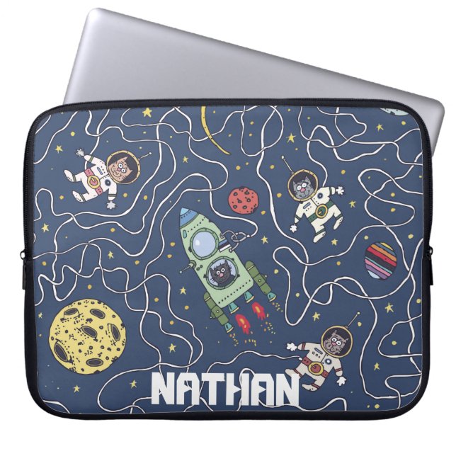 Katten en raketten in de ruimte, speciaal aangepas laptop sleeve (Voorkant)