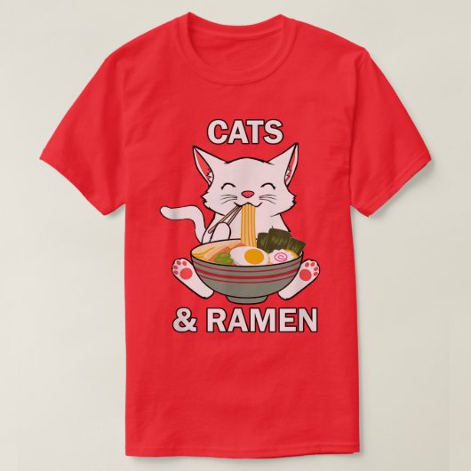 Katten en Ramen Noodles Cute Kat Japans voedsel T-shirt (Design voorkant)