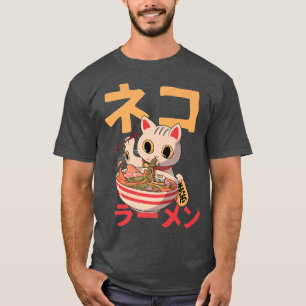 Katten en Ramen ontwerpen kawaii animatie Japanse  T-shirt