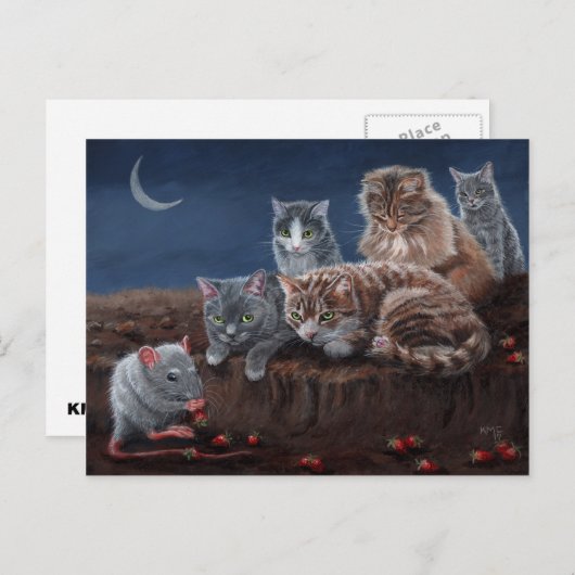 Katten en Rat met aardbeienbriefkaart Briefkaart (Voorkant / Achterkant)