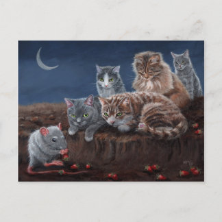 Katten en Rat met aardbeienbriefkaart Briefkaart