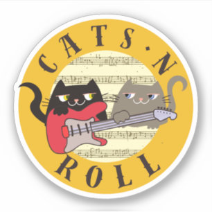 Katten en rolsticker Leuke kat muziek gitaar Sticker