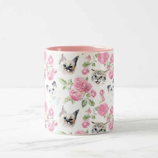 Katten en Rozen Tweekleurige Koffiemok (Center)