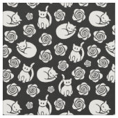 Katten en Rozen zwart en wit Stof (Close Up)