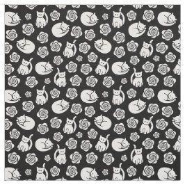Katten en Rozen zwart en wit Stof