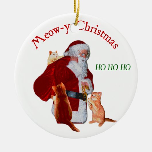 Katten en Santa Keramisch Ornament (Voorkant)
