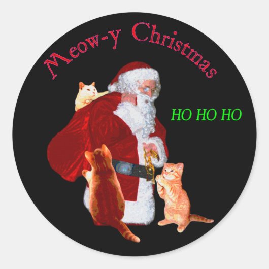 Katten en Santa Ronde Sticker (Voorkant)