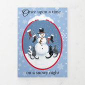 Katten en Sneeuwman grappige KerstTri-Fold Hol Drieluik Wenskaart (Cover)