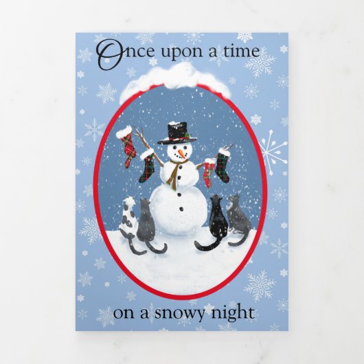  Katten en Sneeuwman grappige KerstTri-Fold Hol Drieluik Wenskaart (Cover)
