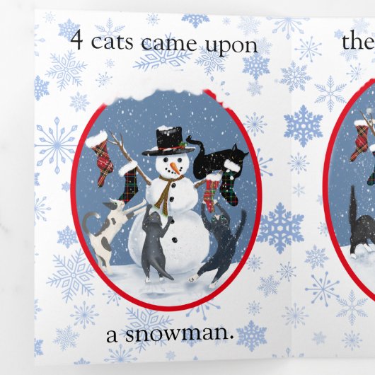  Katten en Sneeuwman grappige KerstTri-Fold Hol Drieluik Wenskaart (Binnenzijde eerst)