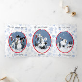 Katten en Sneeuwman grappige KerstTri-Fold Hol Drieluik Wenskaart (Binnen)