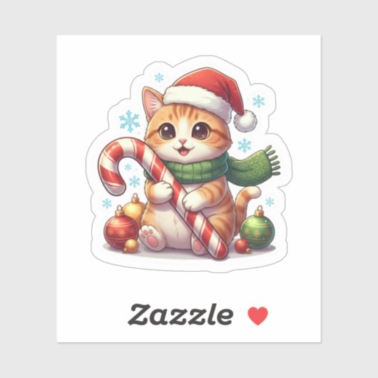 Katten- en snoepstok Kerst Kerstmis sticker (Vel)