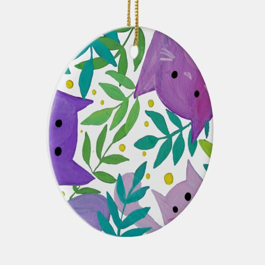 Katten en takken - paars en groen keramisch ornament (Rechts)