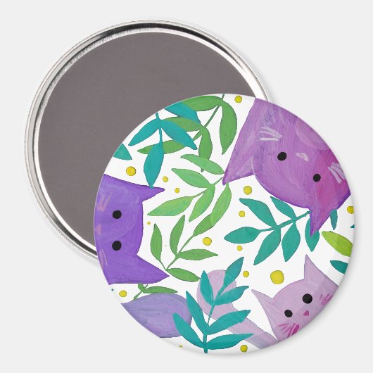 Katten en takken - paars en groen magneet (Voorkant / Achterkant)