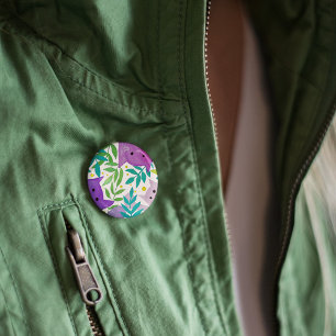 Katten en takken - paars en groen ronde button 3,2 cm