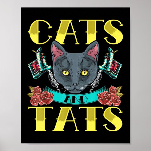 Katten en Tats Oude Stijl Tattoo Design Poster (Voorkant)