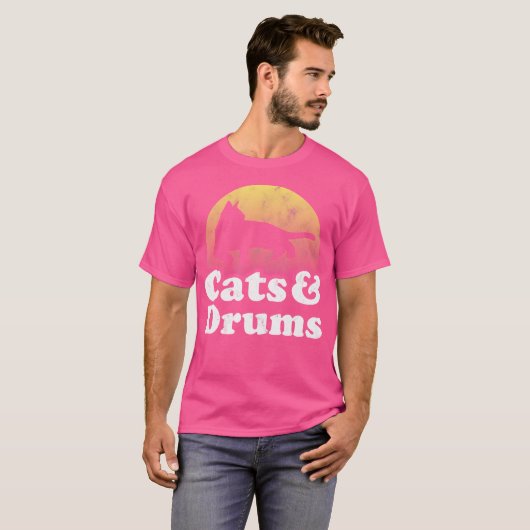 Katten en trommels Mannen of dameskat en -trommel T-shirt (Voorkant volledig)